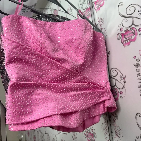 The bridal centre couture corset Pink sparkly Sequin Strapless Top - Picture 3 of 10